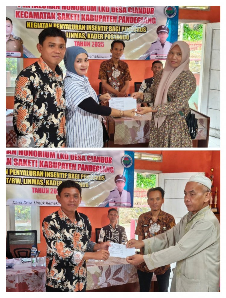 Dihadiri Pihak Kecamatan Saketi Pemdes Desa Ciandur Bayar Insentif LKD 