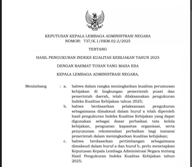 Pemprov Banten Raih Kualifikasi Sangat Baik dalam Indeks Kualitas Kebijakan 2025