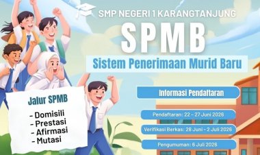 SMPN 1 Karangtanjung Buka Pendaftaran Murid Baru 22-27 Juni 2026, Berikut Rincian Syarat Administrasinya