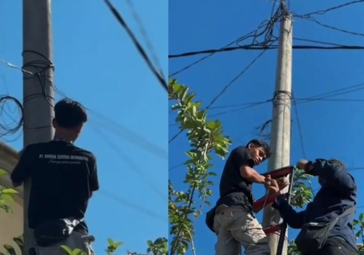 Pemasangan Kabel Wifi Milik PT. Aurora Sentral Informatika Wilayah Cikedal dan Sekitarnya Diduga Nebeng Ditiang Listrik PT. PLN Persero,
