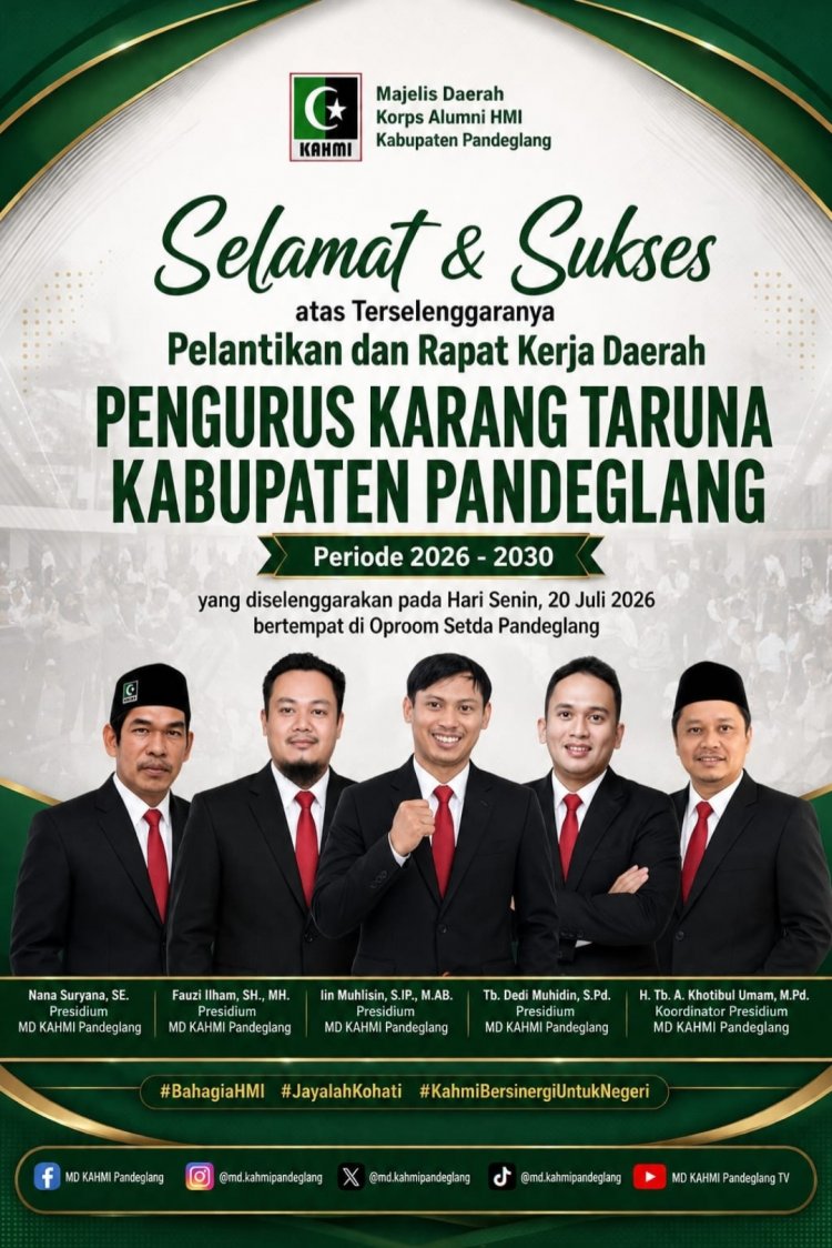MD KAHMI Pandeglang Sampaikan Selamat dan Sukses Kepada Pengurus Karang Taruna Kabupaten Pandeglang Periode 2026-2030 Yang akan Dilantik dan Melaksanakan Rapat Kerja Daerah