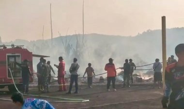 Babinsa Kodim 0605/Subang Bantu Padamkan Kebakaran Lahan Kosong di Subang